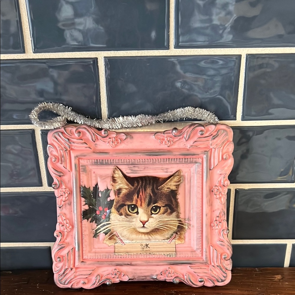 Perfect pink for Valentine’s Day, Vintage Pink Framed Cat Portrait